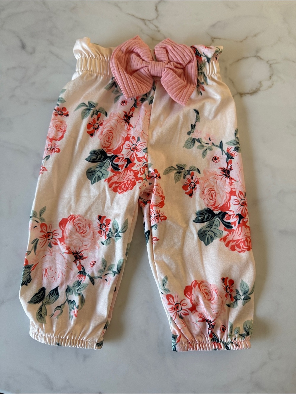 Floral Bow Baby/Toddler Pants in Pink newborn